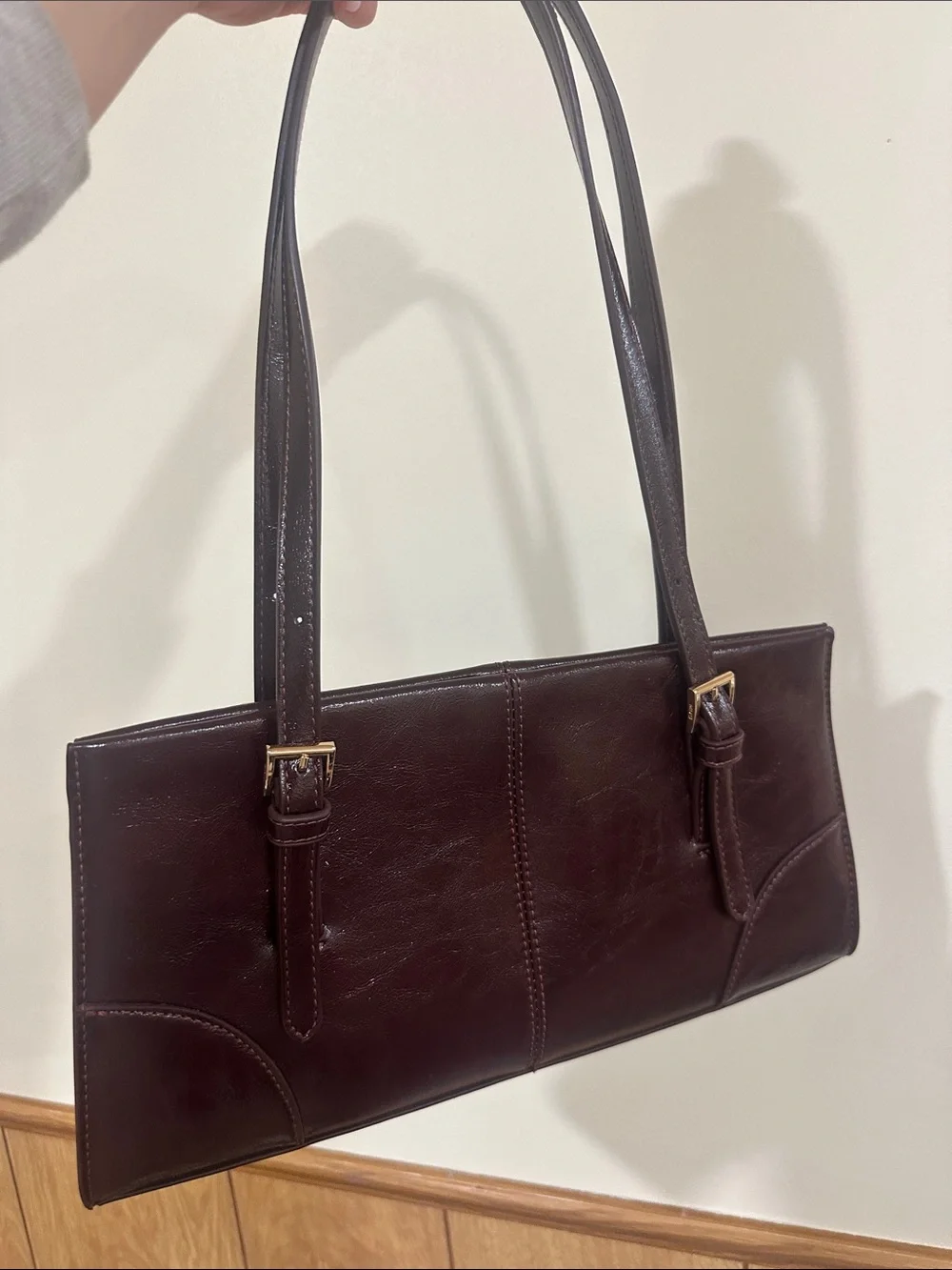 Mango Burgundy Shoulder Bag with Gold Hardware